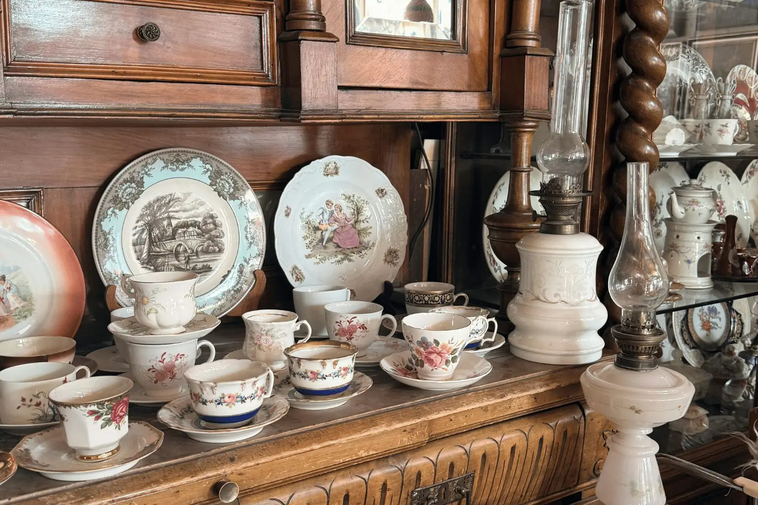 Image of white and pink antique pots
