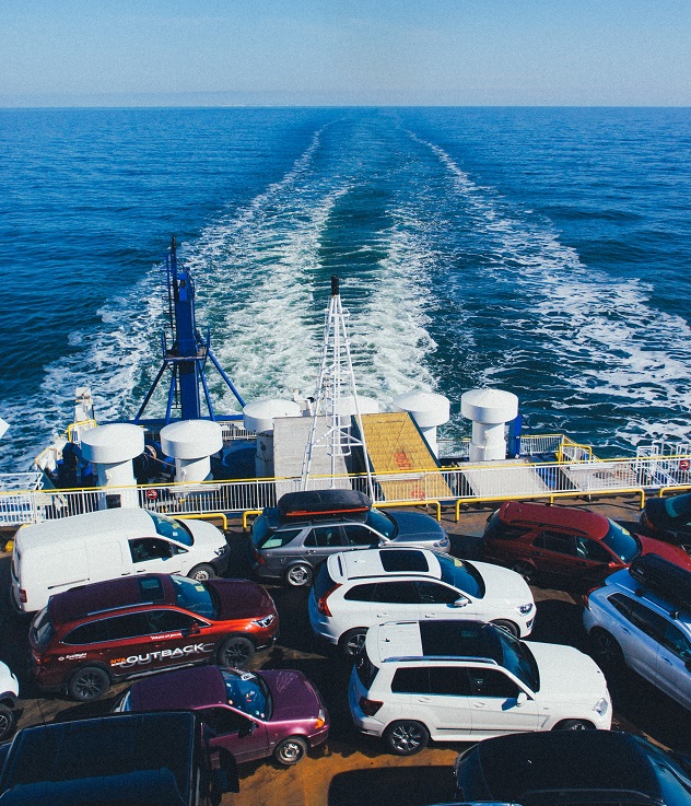 Cars on Ferry travelling to Europe