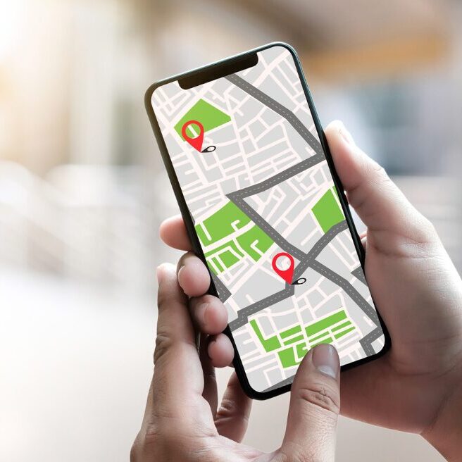 Somebody using a GPS tracking app on their smartphone.