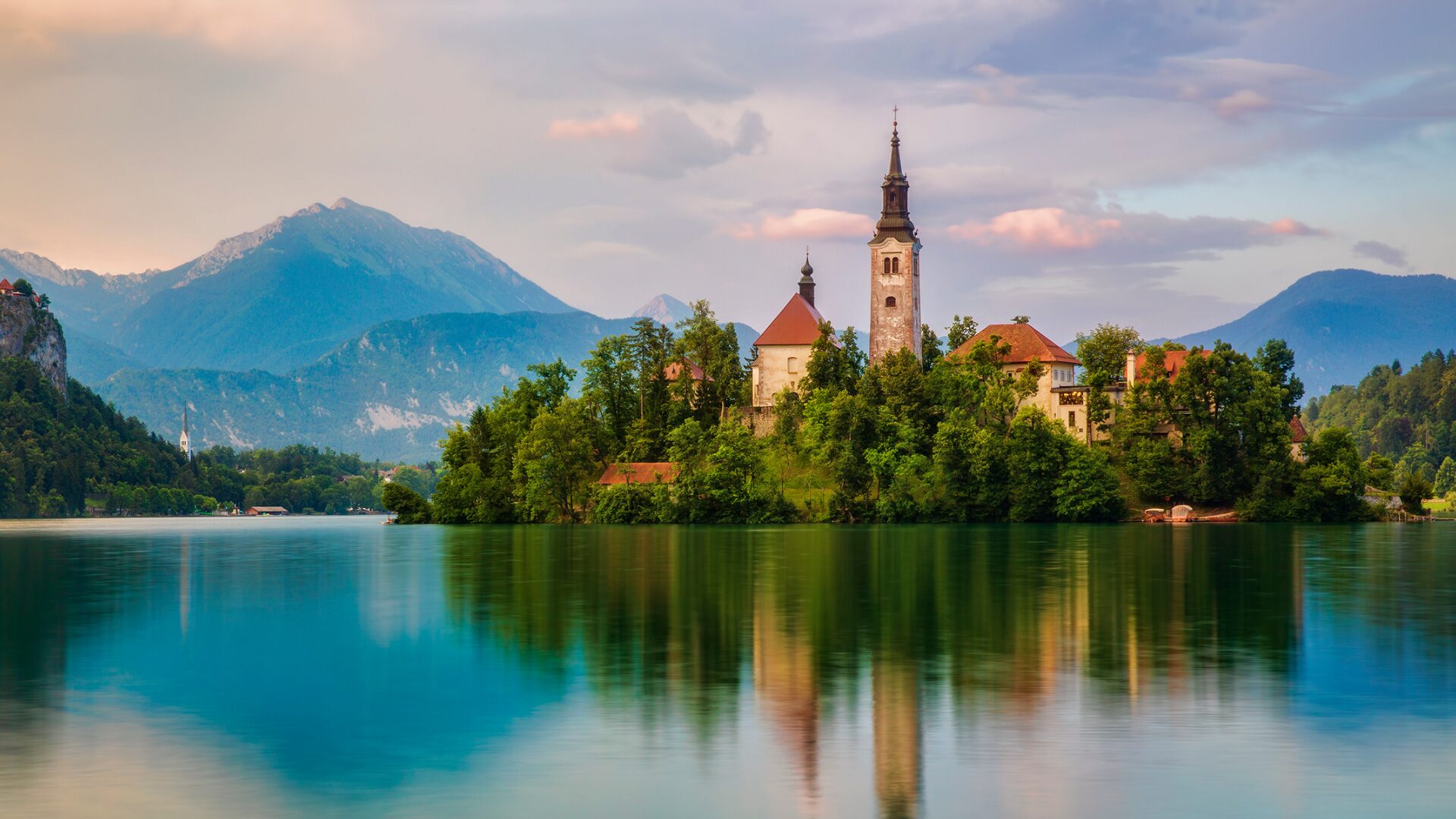 An island showing Bled, Slovenia.