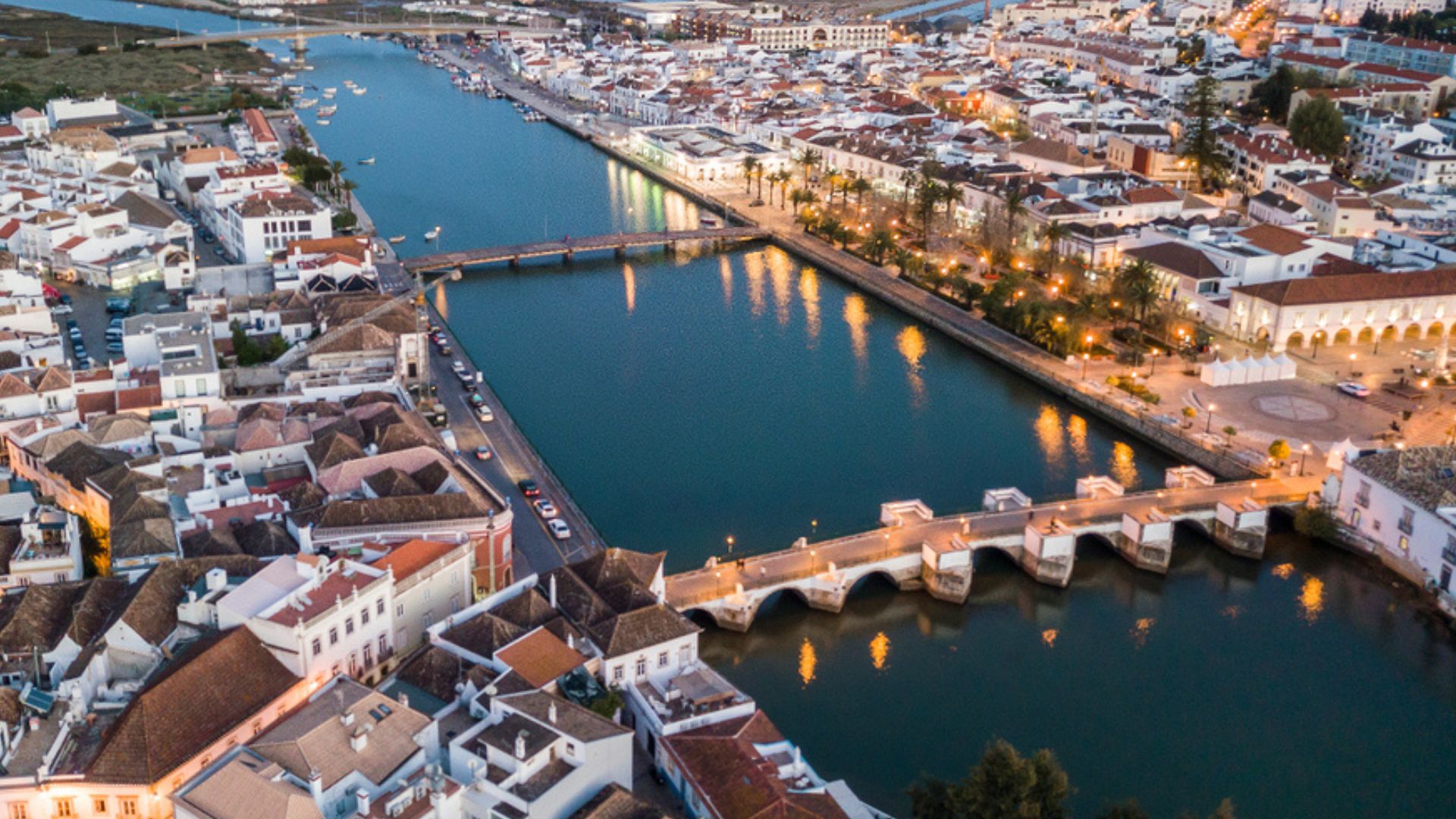 An aerial shot of Tavira, Portugal.
