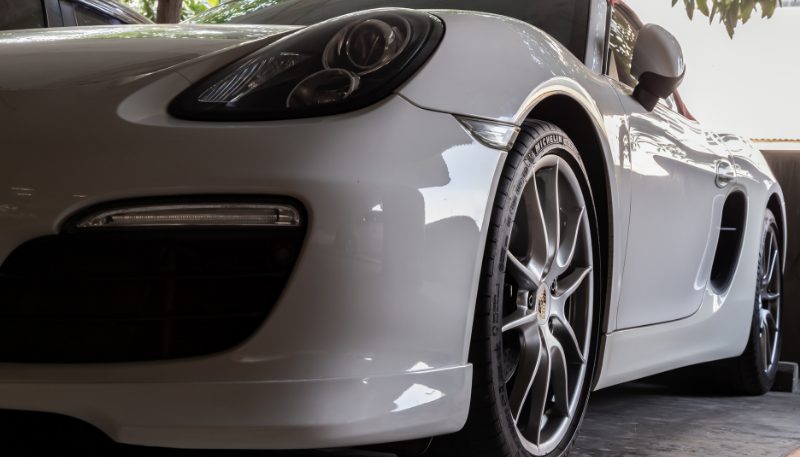 Close up Image of a White Porsche